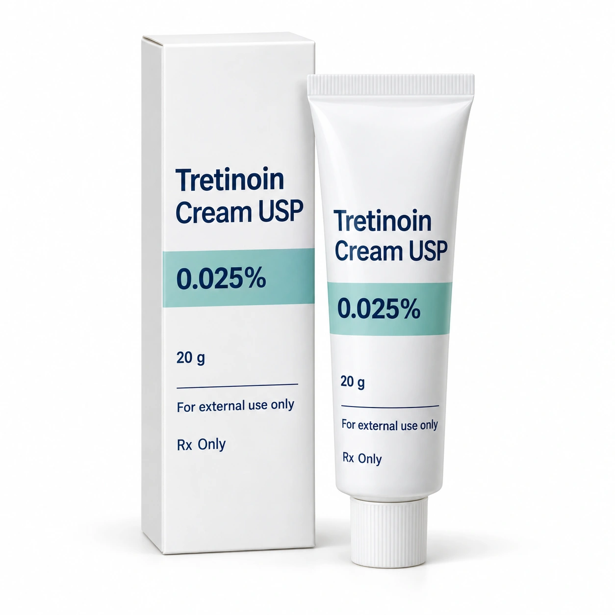 Unbranded tretinoin cream 0.025% tube and carton, 20 g